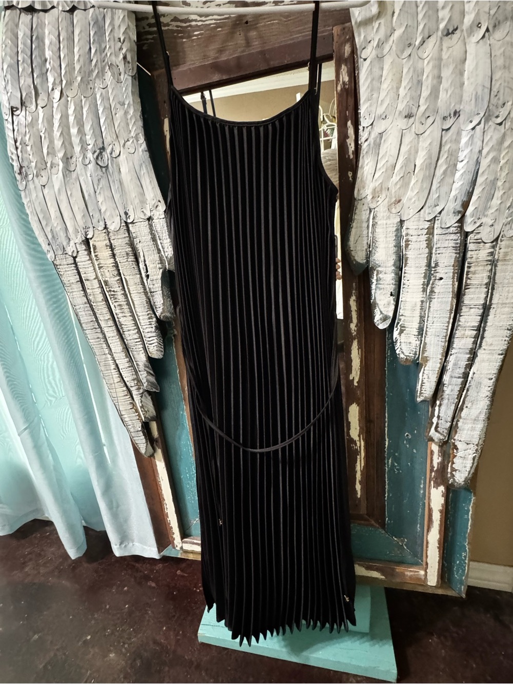 Sam Edelman Black Pleated Maxi Slip Dress
